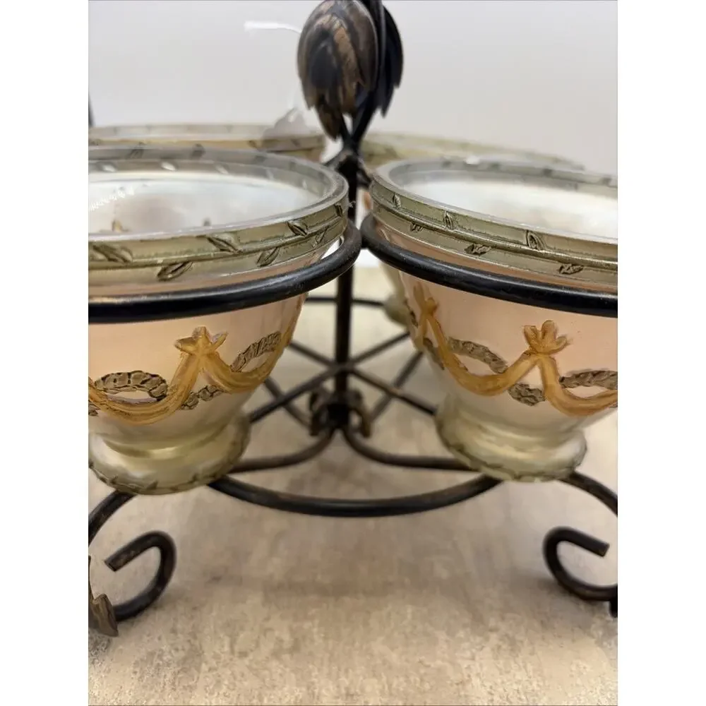 Gorgeous vintage candle Holder setup, metal & glass with 4 Glass Votive